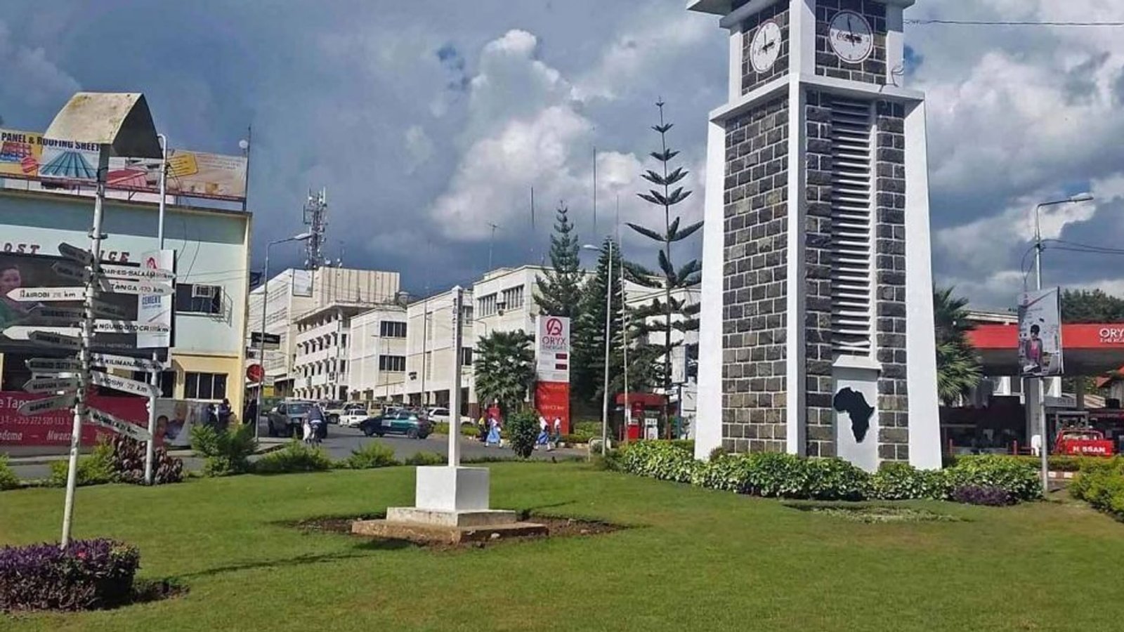 The clock tower at the centre of Arusha town