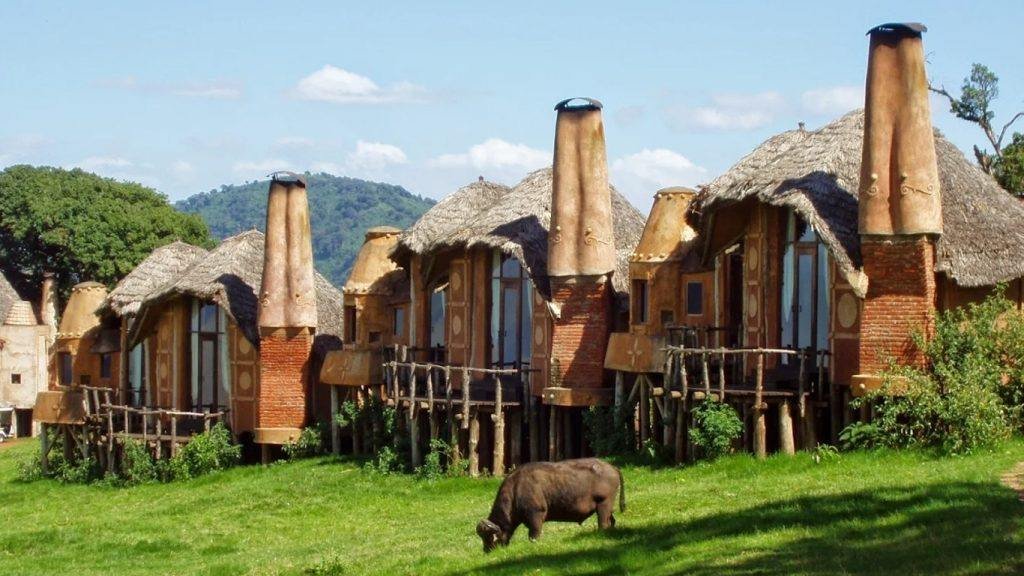 The stilted banana-leaf suites of Ngorongoro Crater Lodge